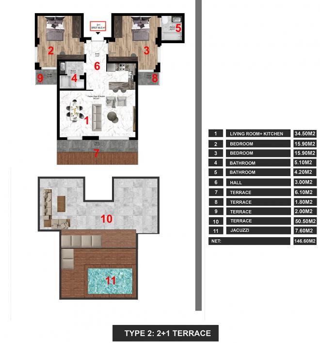Квартира 2 + 1 в Бодрум