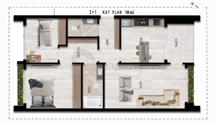 Квартира планування 1 + 1 в районі Алтинташ - Анталія 