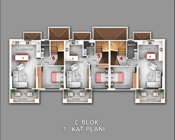 Квартира планування 1 + 1 в районі Фетхіє - Анталія 