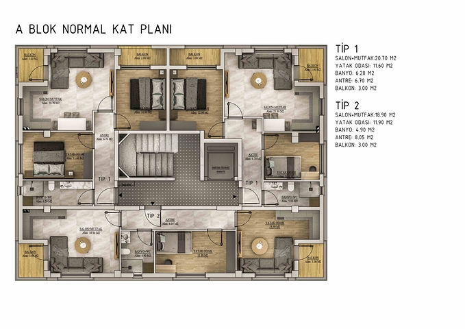 Квартири планування 1 + 1 і 2 + 1 в районі Белек - Анталія