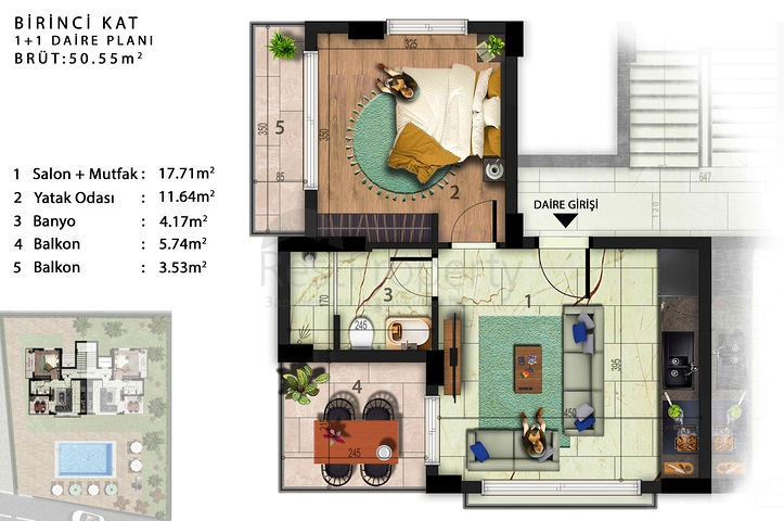 Квартири планування 1+1 і 3+1 дуплекс в районі Кемер-Анталія 