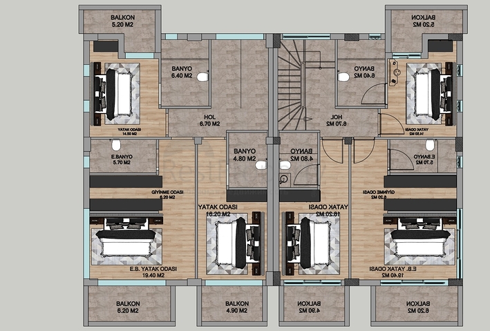 На продаж пропонуються вілли планування 4 + 1 в районі Дошемеалти - Анталія 