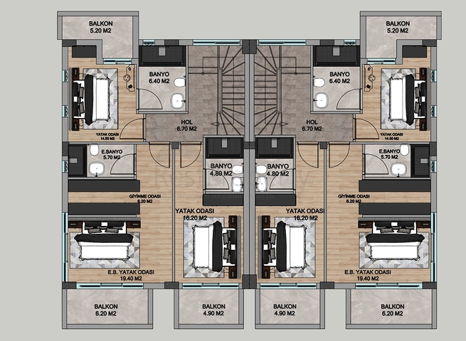 На продаж пропонуються вілли планування 4 + 1 в районі Дошемеалти - Анталія 